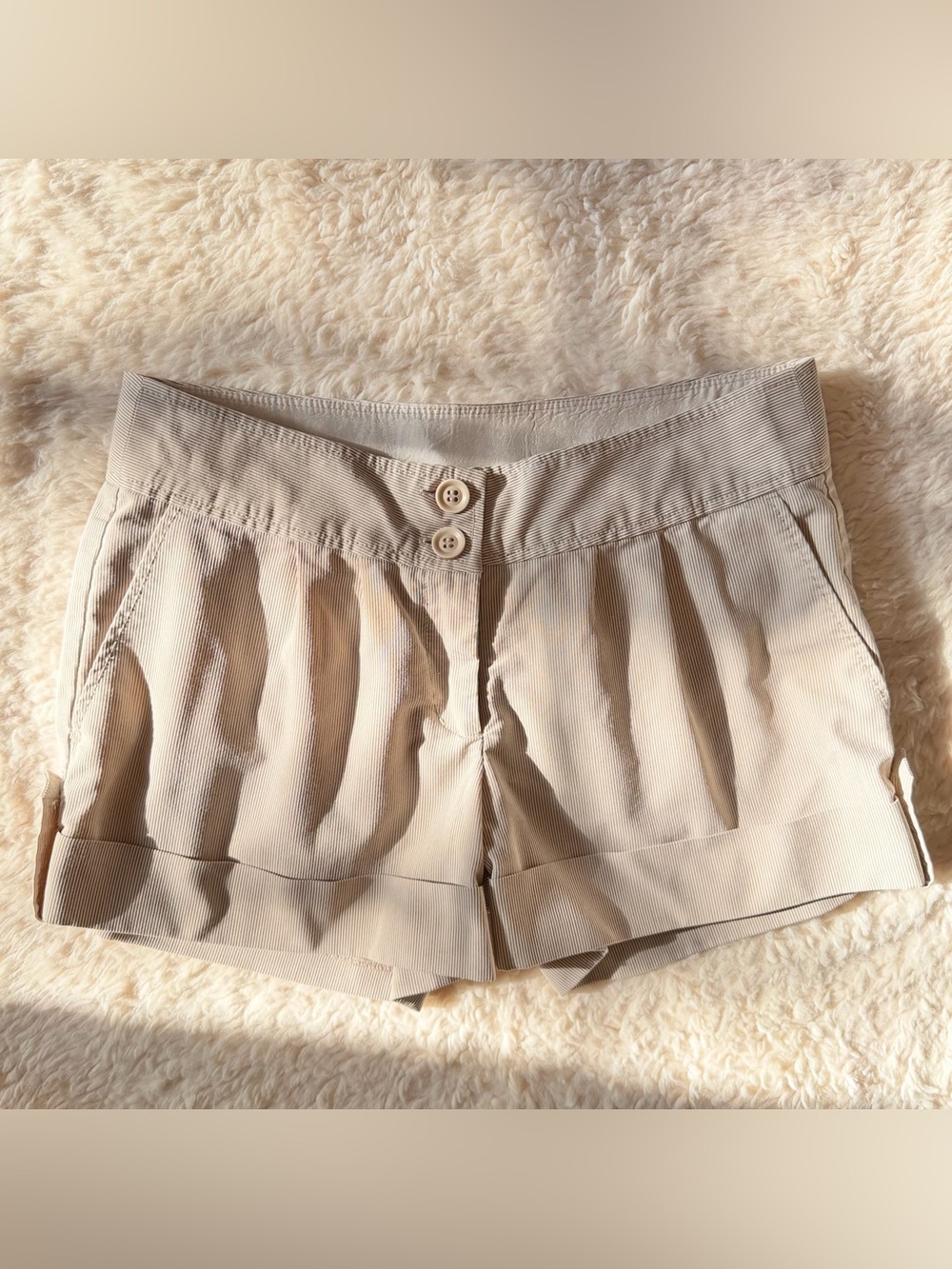 Y2K Vintage Pleated Chino Twill Trouser Shorts Striped Cuffed Hem Women’s 7